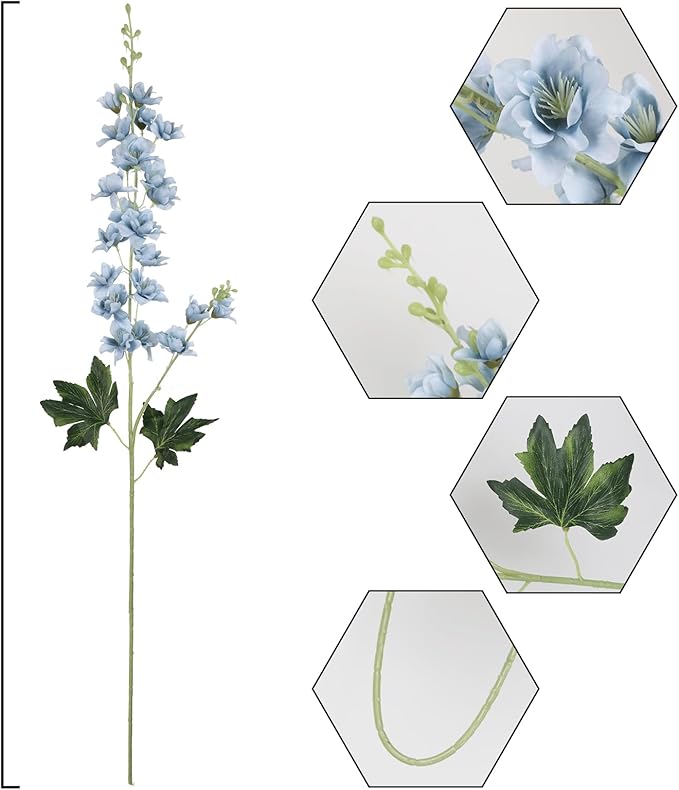 8PCS Dusty Blue Delphinium Artificial Flowers 33.5'' Faux Delphinium Stems Larkspur Silk Flowers for Wedding Table Centerpieces Home Garden Decor(Dusty Blue)
