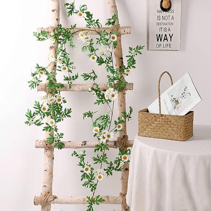 SOMYTING Artificial Daisy Garland Decorative Fake Flower Vine Hanging 5.6Ft Silk Flower Greenery for Home Garden Outdoor Ceremony Wedding Arch Floral Decor (white-2pcs)