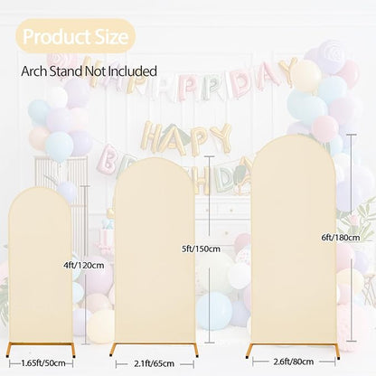 WEERRW Beige Arch Backdrop Cover Ballon Arch Stand Covers Set of 3 Spandex Fitted Round Top Chiara Stretchy Backdrop for Wedding Birthday Party Decoration(6FT, 6.6FT, 7.2FT)