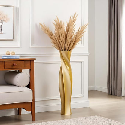 Tall Vases - 23.6" Tall Floor Vase for Home Decor, Floor Vases, Black Hexagon Twist Floor Vase, Fits Into Hay/Pampas Grass, Living Room, Office, Wedding Decor (Resin Gold)