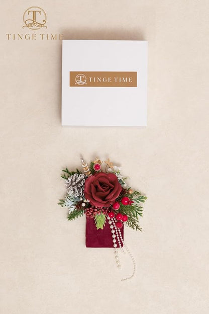 TINGE TIME Single Pocket Boutonniere for Man Groom, Best Man Boutonniere for Wedding, Prom, Homecoming, Anniversary, Graduation, Christmas Dinner (Christmas Red)