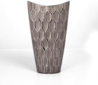 Ceramic Decorative Silver vase, Silver Decor Center Piece for Home Decor Features Honeycomb Design vase for Living Room, Table, Office Decor: 8.00"x3.25"x14.00"H