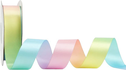 MEEDEE Pastel Ribbon Pastel Rainbow Ribbon 1 inch Rainbow Craft Ribbons Gift Satin Ribbons for Gift Wrapping Wedding Pride Party Birthday Party Decoration Making Hair Bows - 25 Yards