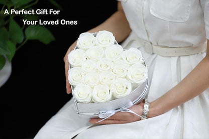 Forever Flowers for Delivery, 16 White Preserved Rose in Heart Shaped Box, Eteranl Rose on Anniversary Birthday Gifts for Women, Mother, Wife, Girlfriend，Christmas Day Gifts for Mom