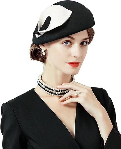 ORIDOOR Women Vintage 100% Wool Felt Flowers Bucket Cloche Bowler Hat Church Wedding Beret Hat