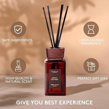 Reed Diffuser Set, 5.2 fl oz Sandalwood Reed Diffuser with Sticks, Reed Diffusers for Home Bedroom Apartment Bathroom Decor, Scented Diffuser Gift for Home Fragrance