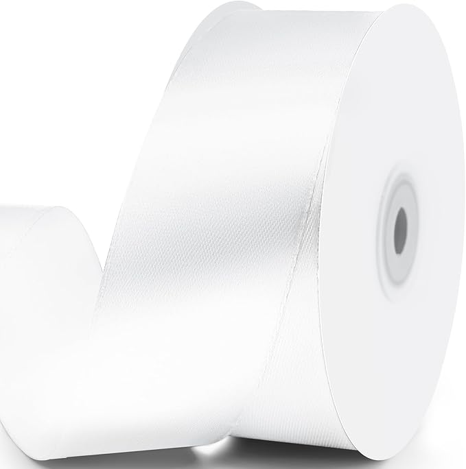 1-1/2" x 50 Yards Satin Ribbon - White Silk Ribbon with Spool - Ideal for Gift Wrapping, Floral Bouquets, Crafts, Wedding Party Decorations, Christmas and Sewing Projects