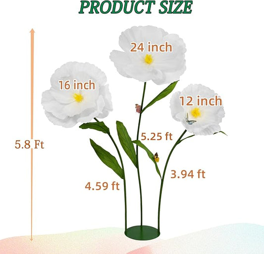 5.8 Ft Giant Artificial Flowers,Large Paper Flower,Huge Poppy Flowers Decoration for Wedding,Hotel,Office,Window Display and Home Farmhouse Decor(White)