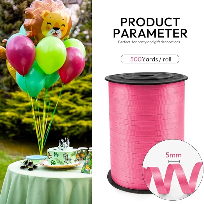 500 Yards Curling Ribbon Pink, 1/5" Wide Crimped Pink Curling Ribbons - Perfect for Gift Wrapping, Florist Flowers, Birthday Party Decorations, Balloon String for Halloween, Christmas
