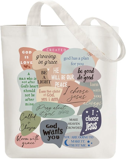 ANATTASOUL Canvas Tote Bag Encourage Quote Reusable Cotton Bag for Women, Durable Cloth Shoulder Bags with Zipper Pockets for Shopping, Vacation, Work, Gym