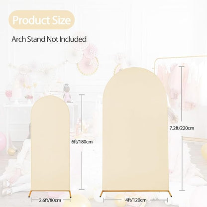 WEERRW Beige Arch Backdrop Cover Set of 2 Spandex Fitted Round Top Chiara Backdrop Stand Stretchy Wedding Covering for Event Birthday Party Banquet Decoration (6FT, 7.2FT)