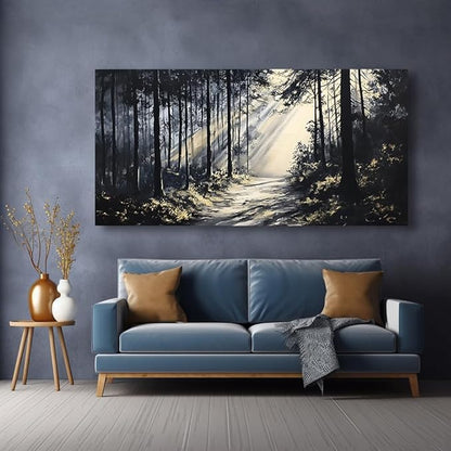 LAVIKARS Rustic Sunlight Forest Wall Art for Living Room Office Black and White Modern Landscape Canvas Painting Prints Large Nature Artwork Home Kitchen Bedroom Decor (16x30 Inches)