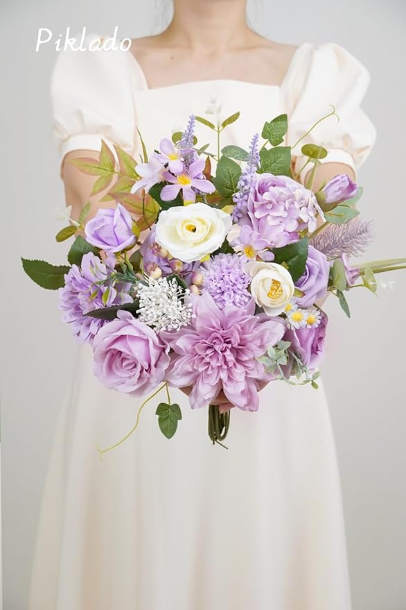 Artificial Flower Combination Box Set Artificial Flower Loose Leaves and Stems DIY Wedding Center Bouquet Bride Wedding Baby Shower（Lavender Lilac）