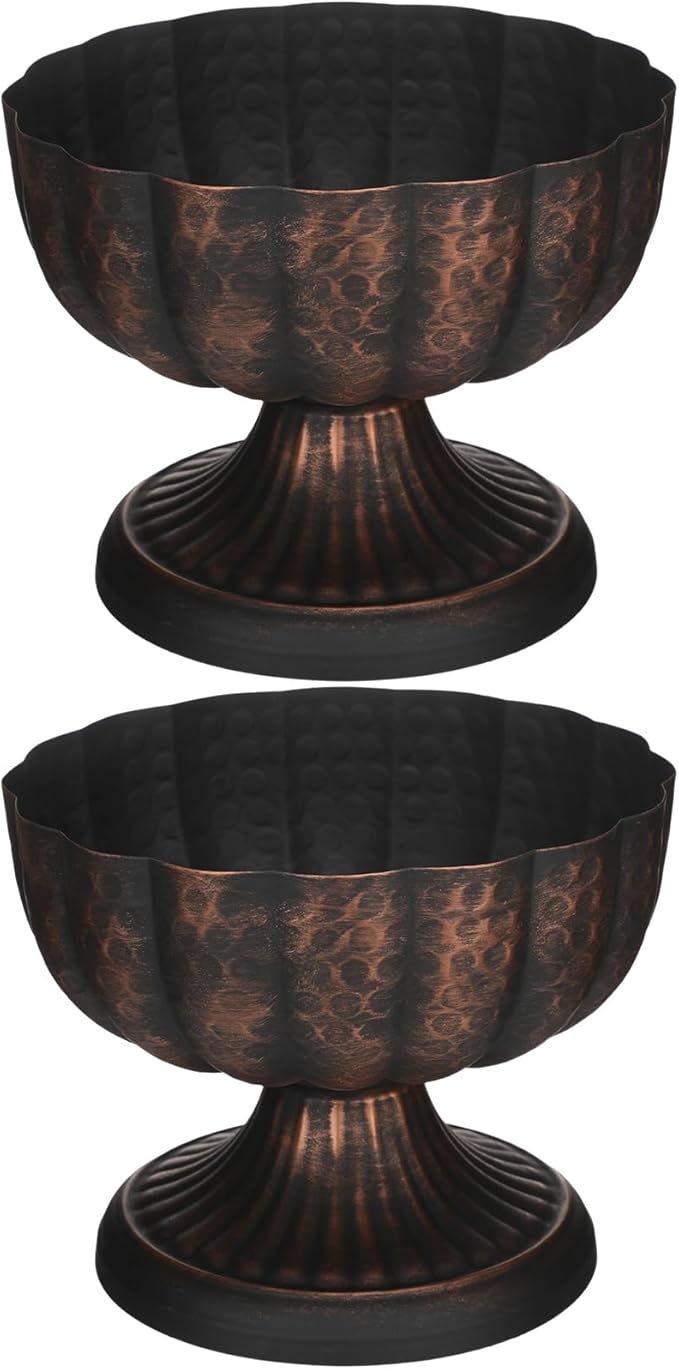 2 Pcs Distressed Black Bronze Compote Vase for Centerpieces Compote Bowl 8'' Wide Vintage Decorative Antique Urn Planter Vase for Wedding Event Anniversary Party Indoor Outdoor Activity