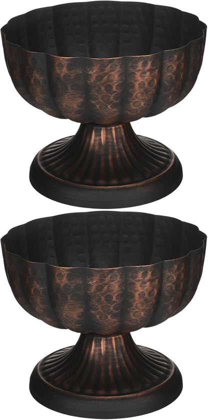 2 Pcs Distressed Black Bronze Compote Vase for Centerpieces Compote Bowl 8'' Wide Vintage Decorative Antique Urn Planter Vase for Wedding Event Anniversary Party Indoor Outdoor Activity