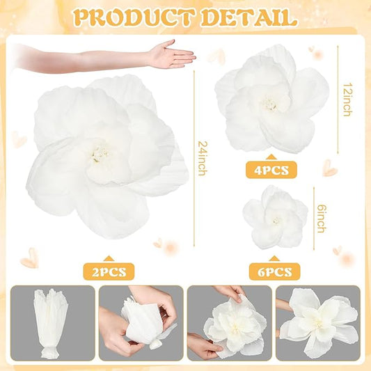 Giant Paper Flowers Artificial Large Paper Flower Decoration for Handcrafted Wall Backdrop Christmas Mexican Wedding Graduation Bridal Shower Birthday Party Supplies(White,12 Pcs)