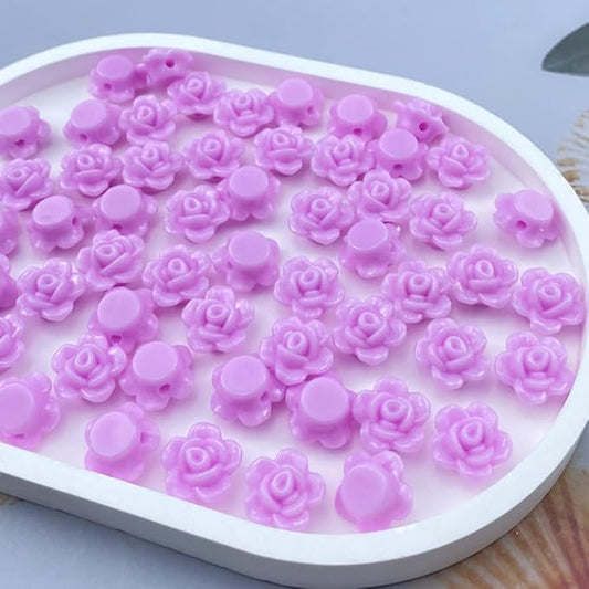 200pcs Acrylic Rose Flower Beads Candy Color Flat Back Spacer Beads Loose Pastel Colorful Decor for DIY Crafts Jewelry Making Bracelet Necklace Earrings(Light Purple)