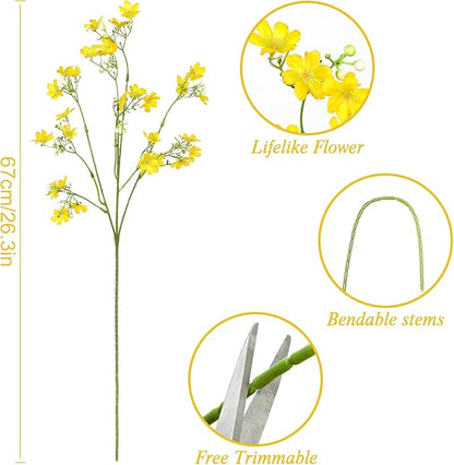 Artificial Flowers 8PCS Silk Flowers with Long Stems, Fake Flowers Bulk Fake Babys Breath, Yellow Flowers for Tall Vase Outdoor Garden Wedding Party Home Table Centerpiece