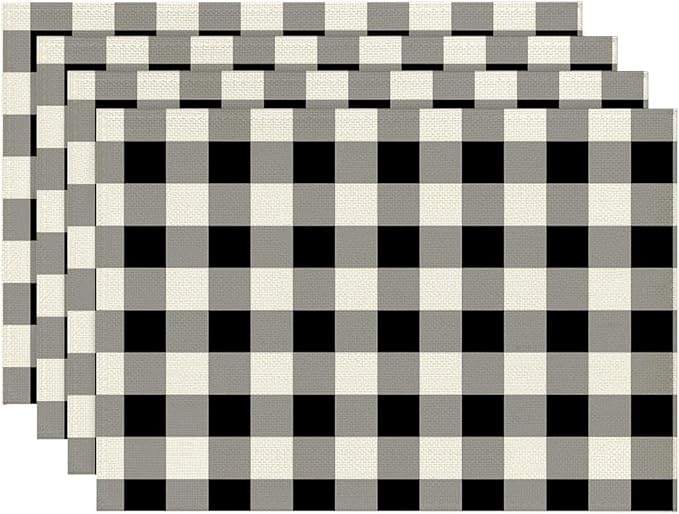 Buffalo Check Placemats Set of 4 Black and White Dining Place Mats Linen Table Mat for Farmhouse Home Kitchen Decor 12 X 18 Inch