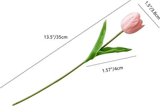 Mandy's Artificial Tulips 12 Stems Light Pink Partially Open PU Faux Flowers for Thanksgiving and Christmas Decorations Wedding Home Decor 13.5 Inch