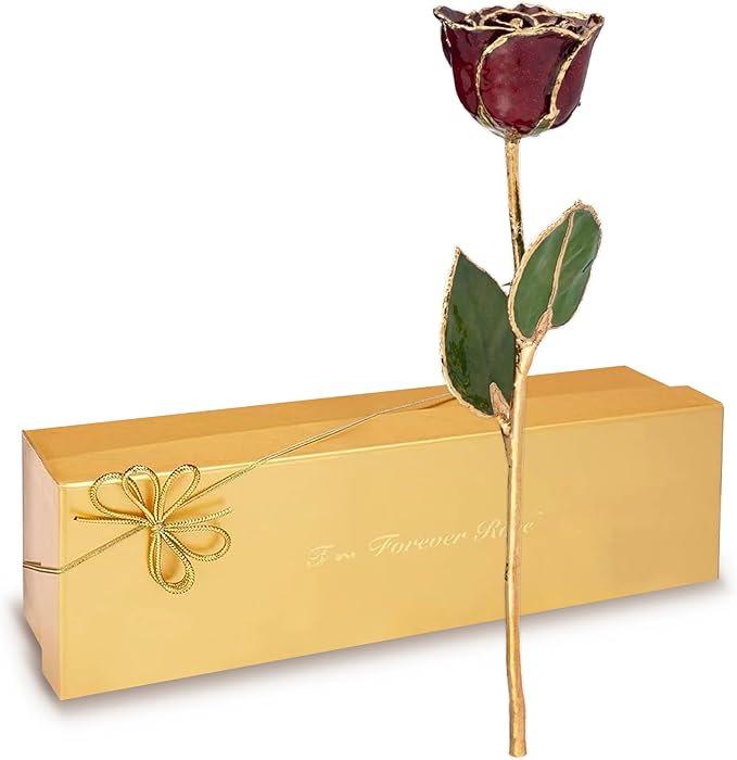 Forever Rose Hand-Dipped in 24K Gold, Garnet-Inspired January Birthstone with Sparkles, Real Rose in Luxury Gold Gift Box – Perfect Ready to Gift for January Birthday or Any Occasion