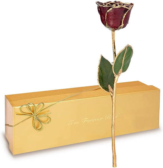 Forever Rose Hand-Dipped in 24K Gold, Garnet-Inspired January Birthstone with Sparkles, Real Rose in Luxury Gold Gift Box – Perfect Ready to Gift for January Birthday or Any Occasion