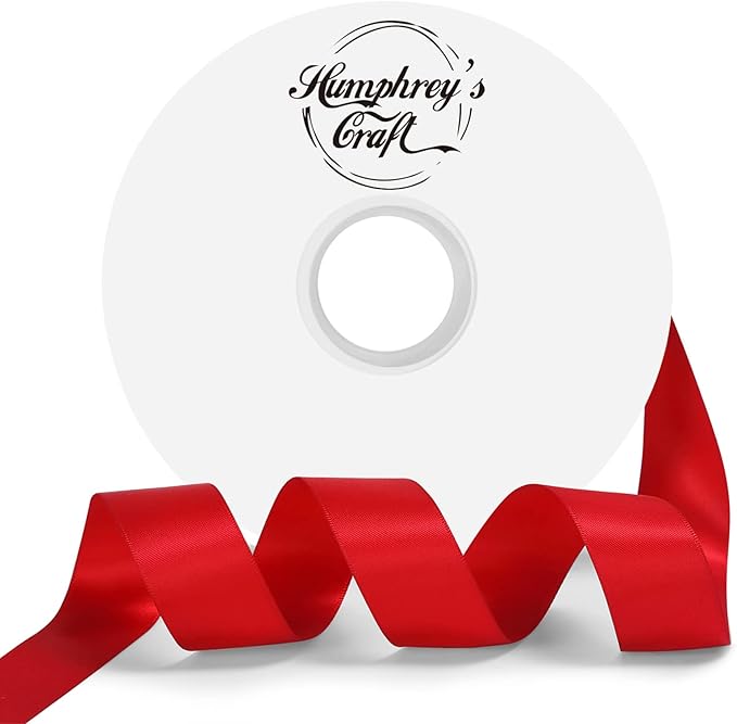 Humphrey's Craft 7/8 Inch Red Double Faced Satin Ribbon Gift Wrapping for Christmas Wedding Festival DIY Bows Bouquet Decoration Invitation Card -25 Yards