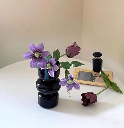 BLOFLO Black Glass Hydroponic Vase, 7Inches Glass Vase for Flower, Modern Geometric Three-Layer Floral Vases for Home Office, Wedding Table Decoration(Black)