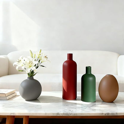 Modern Ceramic Vase Set – 4 Piece Rustic Decorative Vases for Boho Living Room Centerpieces, Entryway Decorations, Coffee Table, Bookshelf, Fireplace Mantel