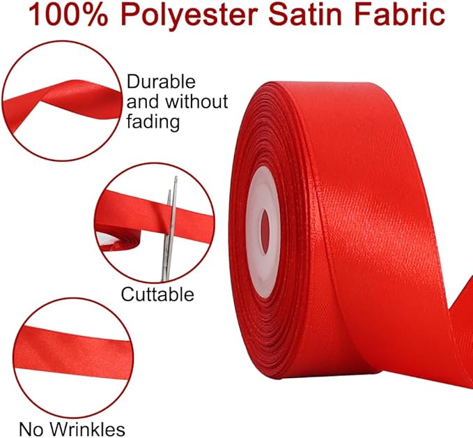 TONIFUL Red Satin Ribbon 1 Inch X 25yds Solid Silk Ribbons for Gift Wrapping, Craft, Floral Bouquets, Valentine's Day Christmas Gift Wrapping, Party Wedding Decoration