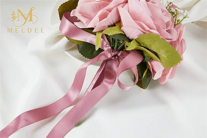 Meldel 6.5 Inch Bridesmaid Bouquet Set of 6, Wedding Bouquets for Bridesmaids, Rose Bridesmaid Bouquets for Wedding, Artificial Wedding Bouquet Flower, Floral Wedding Centerpieces