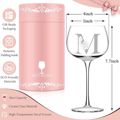 Personalized Gifts for Women, Monogrammed A-Z Wine Glass Customized Gift, Unique Christmas Birthday Gifts for Women Her Mom Friend Sister Wife Daughter Nurse (M)