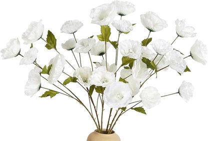 30 Heads 6 PCS White Poppy Flowers Artificial 32 in Silk Poppy Flowers for Wedding Home Party Table Centerpiece Arrangement Decoration (White)