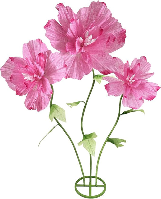 Large Artificial Paper Flowers Decoration, Giant Fake Flower with Standing Base and Stems Big Wedding Reception Background Party Banquet Decor Shop Window Display Photography Props, Dark Pink