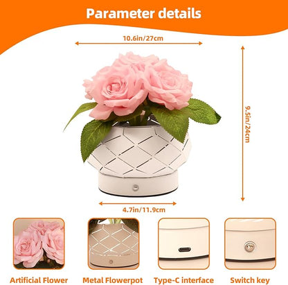 Roses Flower Touch Lamp,Rechargeable Cordless 3-Colour Dimming Small Night Light for Festival,Dining Room,Bedroom Home Decor Birthday Gifts-6 Rose