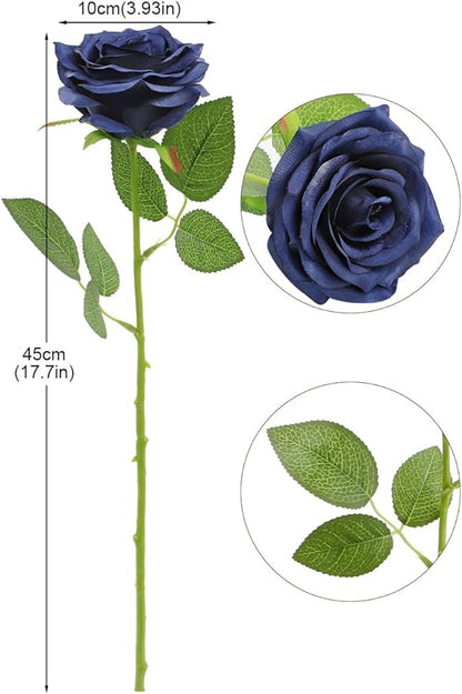 Artificial Rose Flower Navy Blue Flowers Navy Blue Roses Silk Flowers 30 pcs with Long Stem Silk Roses Bouquet for Wedding Bridal Shower Party Home Decoration