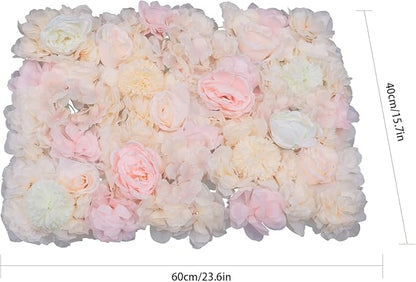 Gdrasuya10 6pcs Realistic Flower Wall Background Artificial Flowers Wall Backdrop Panel 3D Silk Rose Fake Flower Wall Panel Banquet Wedding Party Decor, Photography Background 60 x 40 cm