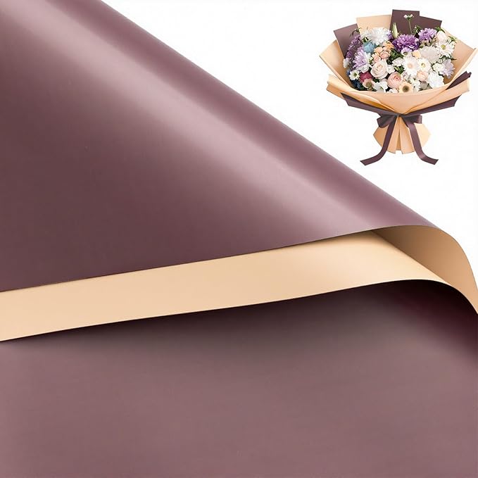WRAPAHOLIC 20 Sheets Flower Wrapping Paper - 22.4 x 22.4 inch Cameo Brown Color Water-Resistant Floral Bouquet Wrapping Paper, Florist Supplies Packaging for Wedding Birthday Gift DIY