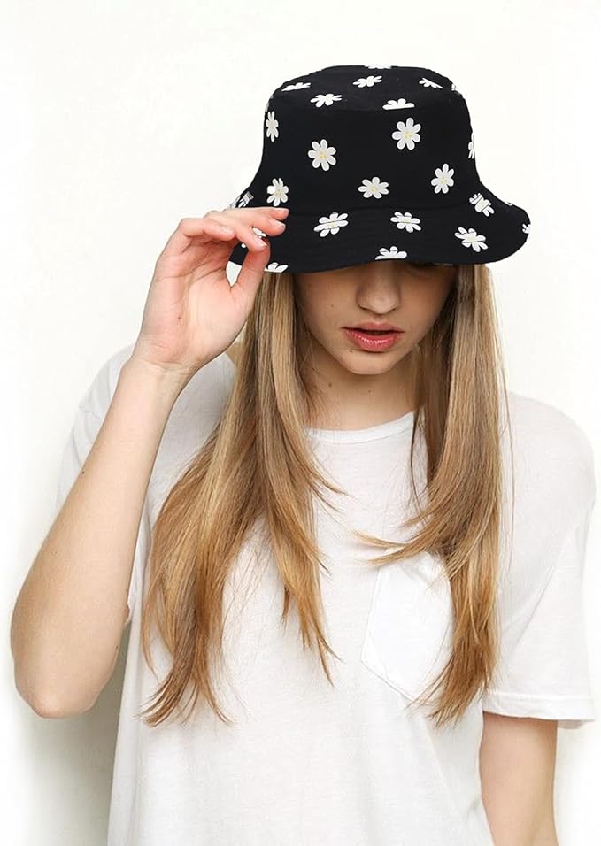 Bucket Hat for Women Men, Cotton Reversible Double Side Wear Sun Hats Beach Fisherman Hat