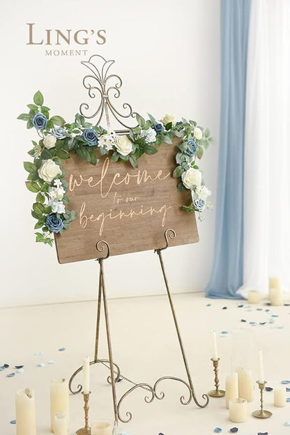 Ling's Moment 5FT Dusty Blue Artificial Flower Garland Rose Leaves Floral Garland Arch Flowers Vine Table Centerpieces Decoration