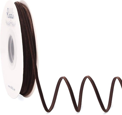 Ribbli Brown Velvet Ribbon 1/8 Inches Continuous 25 Yard Spool Brown Christmas Ribbon for Gift Wrapping Crafts Home Decor