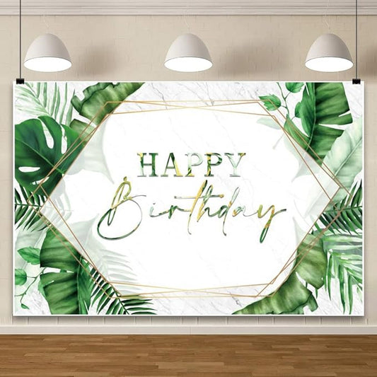 ChloropLastid 10x6.5ft Tropical Happy Birthday Backdrop Summer Green Palm Leaf Photography Background Hawaiian Birthday Party Banner Decorations for Men Women Portrait Photoshoot Props Supplies