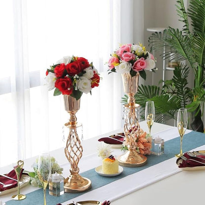 Pack of 10 Wedding Floral Crystal Flower Centerpiece Vases for Reception Centerpieces Party Event, 20.2 inches Versatile Flower Arrangement & Candle Holder Stand