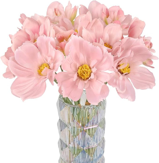 INSUNX 5 Bouquet Cosmos Artificial Flowers Light Pink Fake Daisy Flowers 15Pcs Faux Wildflowers Silk Flowers for Wedding Garden Home Party Table Centerpieces Cake Decor (Light Pink)