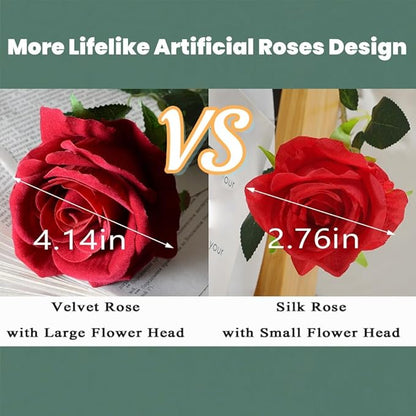 Artificial Roses 50PCS Large Velvet Silk Rose 4.14" Realistic Fake Flowers in Bulk for Flower Arrangement Wedding Centerpieces Home Party Decor (Red)