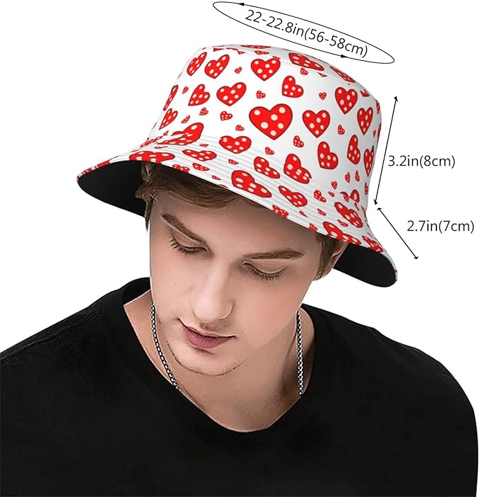 Love Bucket Hat Heart Fisherman Cap Romantic Bucket Hats Sun Caps for Hiking Camping
