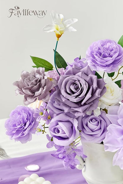 Artificial Flowers, Purple Silk Flowers for DIY Wedding Bridal Bouquets, Fake Cake Flowers for Centerpieces,Baby Shower, Table Arrangement, Home Party Decorations