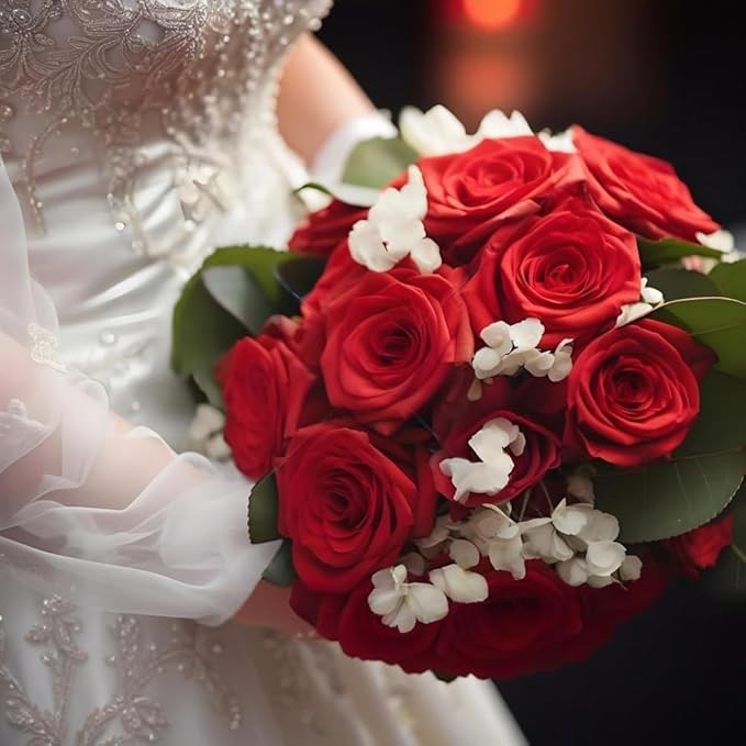 Jasion 12PCS Artificial Roses Realistic Velvet Silk Flowers Long Stem Faux Flowers Bouquet for Wedding Home Party Table Centerpieces Decorations (Red)