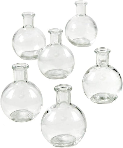 Serene Spaces Living Set of 6 Small Clear Ball Bud Vases, Transparent Glass Vases for Weddings, Events, Parties, Floral Centerpieces for Home Decor, Measures 4" Tall