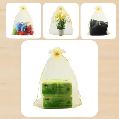 QIANHAILIZZ 50 Pack 12 x 16 Inch Drawstring Jewelry Gift Organza Bags Plant Covers Plants Protection Bag D5B (A-GOLD)